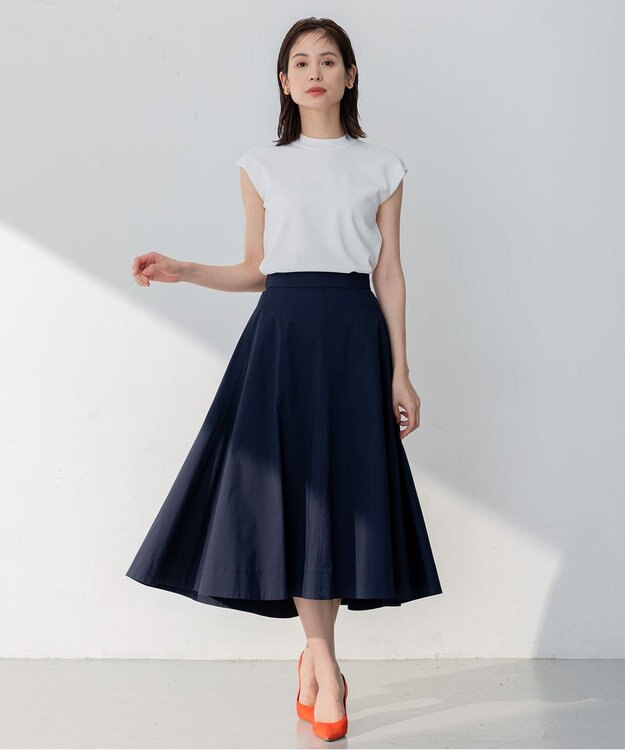 組曲 【洗える】C/Nyブロード スカート ネイビー系