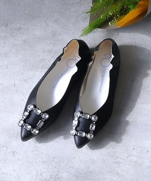 nouvelleRobe Oū 【本革・高反発・抗菌】Bijou Ornament ポインテッドトゥ パンプス Black