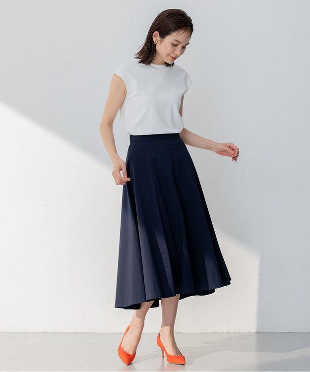 組曲 【洗える】C/Nyブロード スカート ネイビー系