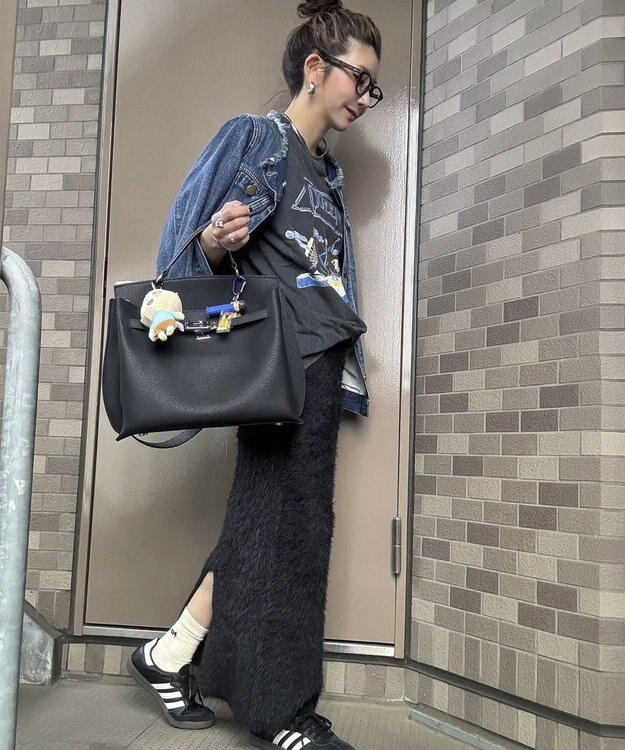 Green Parks シャギーニットスカート Black