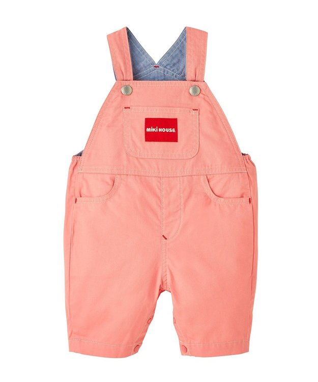 MIKI HOUSE HOT BISCUITS 【ミキハウス】【70-100cm】６分丈オーバーオール サーモンピンク