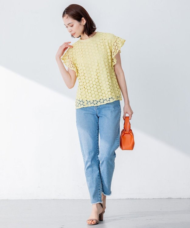 組曲 【洗える】フラワーレース ブラウス イエロー系