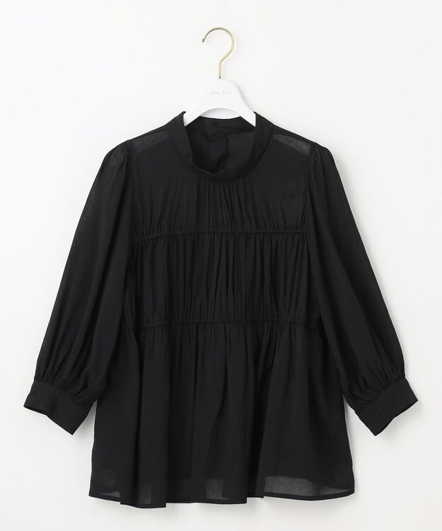 ANY SIS 【洗える】シャーリングシアー ブラウス ブラック