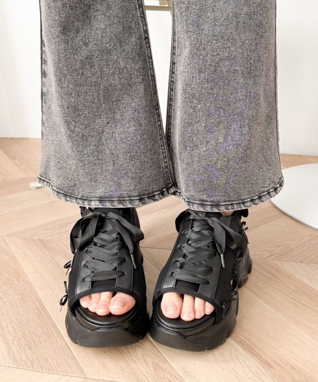 WEGO 厚底レースアップリボンスポサン ブラック