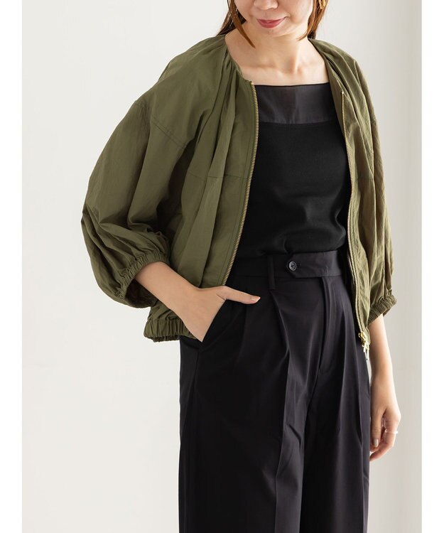 Te chichi タックギャザーボリュームポンチョブルゾン カーキ