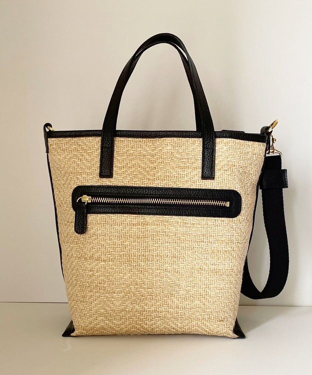 Hekhèr Le Style de Vie 【日本製 / 2WAY】ジュート×牛革 縦型トートバッグ ブラック