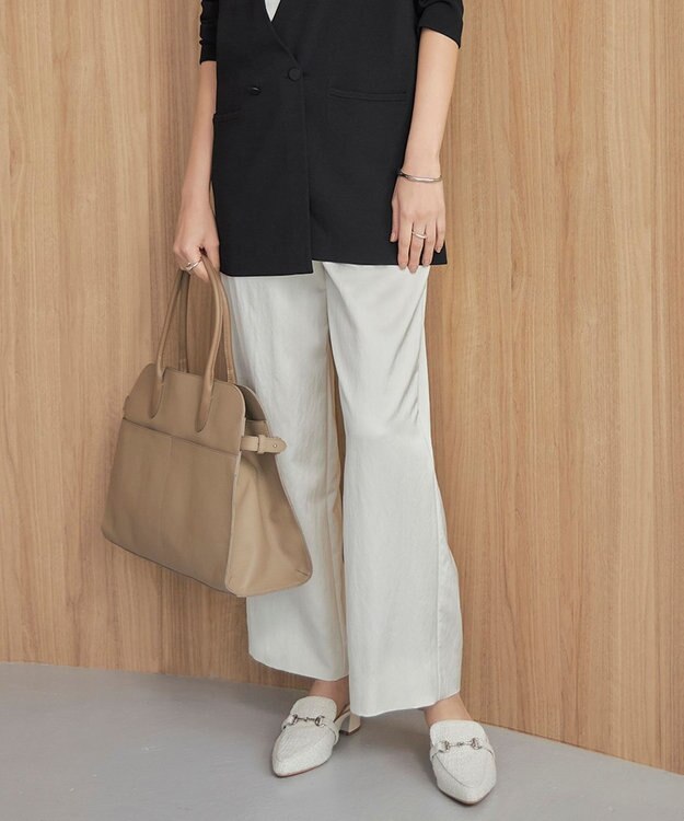 ICB 【接触冷感・UVケア・洗える】 ヴィスコースナイロンサテン ワイドパンツ オフホワイト系