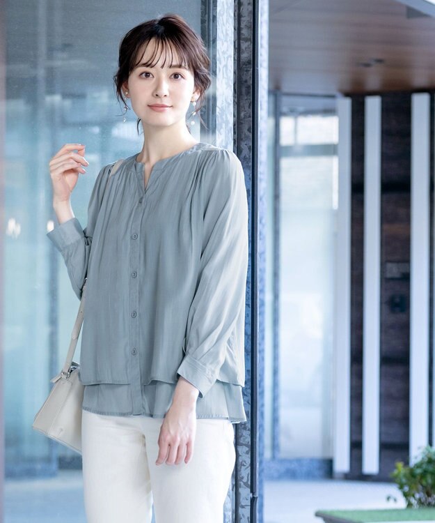 Tiaclasse 【新色追加・洗える】重ねヘムタックブラウス サックス