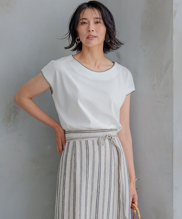 23区 S 【洗える】トリミングジャージー カットソー ホワイト系