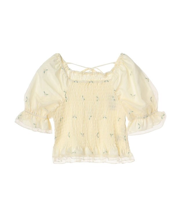 earth music&ecology フラワー刺繍ブラウス White