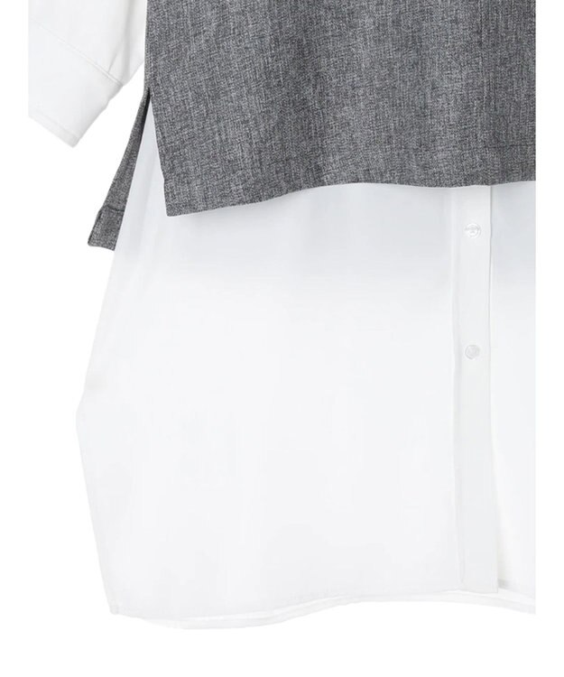Green Parks ＳＥＴ２点Ｖネックベスト＋７分袖ミディシャツワンピース Gray Mixture