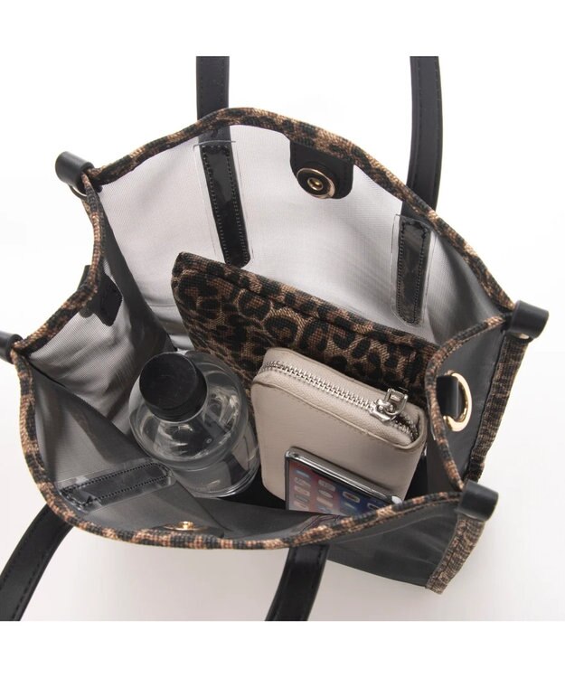 UNBILLION cachecache ポーチ付き柄パイピングメッシュトートバッグ ブラック