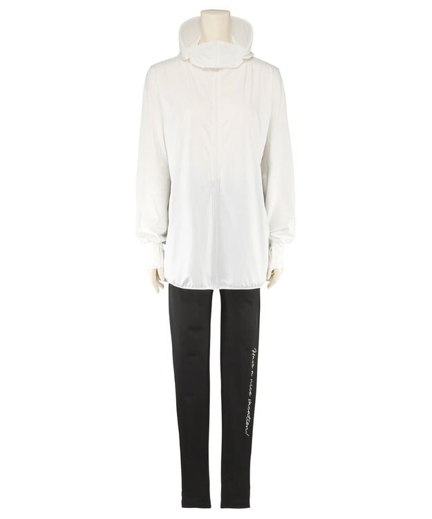 San-ai Resort（三愛水着楽園） 【UPF50＋】　WEB限定　つば付きラッシュ・レギンスセット　M・L　　【San-ai Resort（サンアイリゾート）】 ホワイト×ブラック