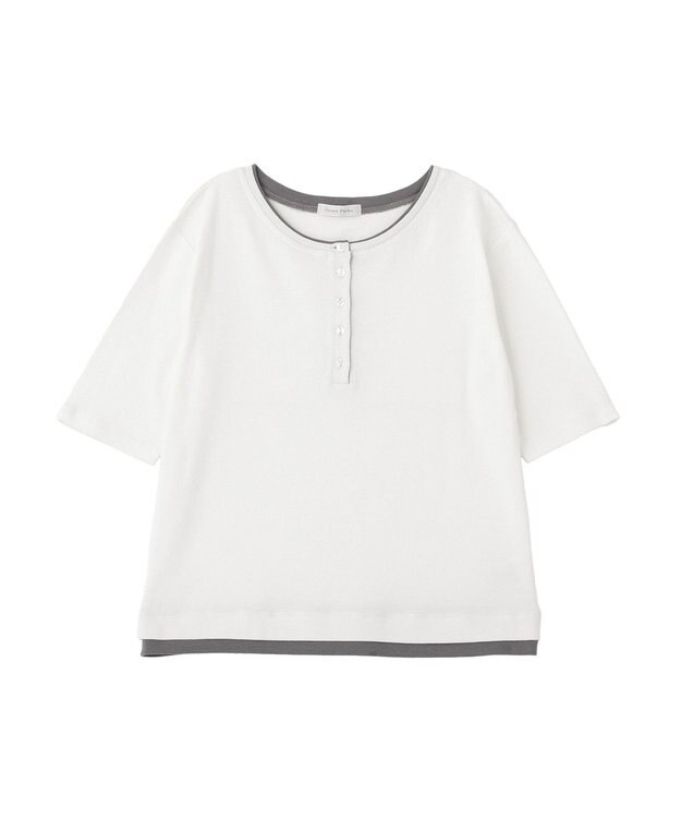 Green Parks 配色ヘンリーネック半袖プルオーバー Off White