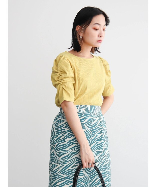 Green Parks リブ肩デザイン５分袖プルオーバー Yellow