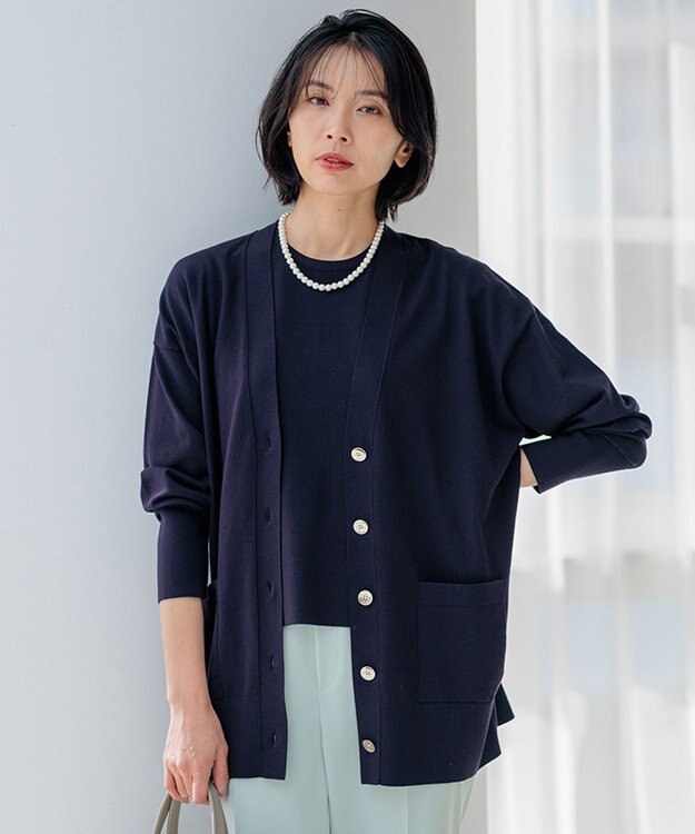 23区 【洗える】コンフォートストレッチ カーディガン ネイビー系