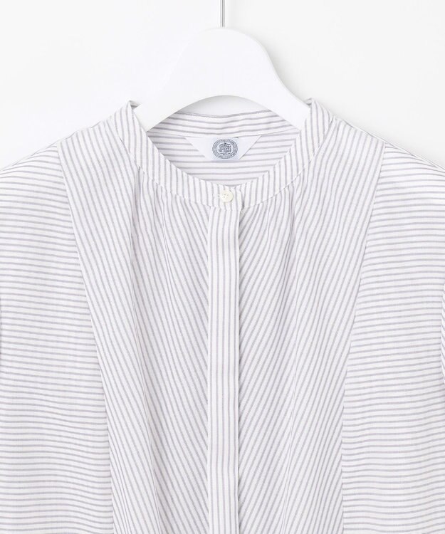 J.PRESS LADIES S 【洗える】ドビー強撚ストライプ 前開き ブラウス ラベンダー系1