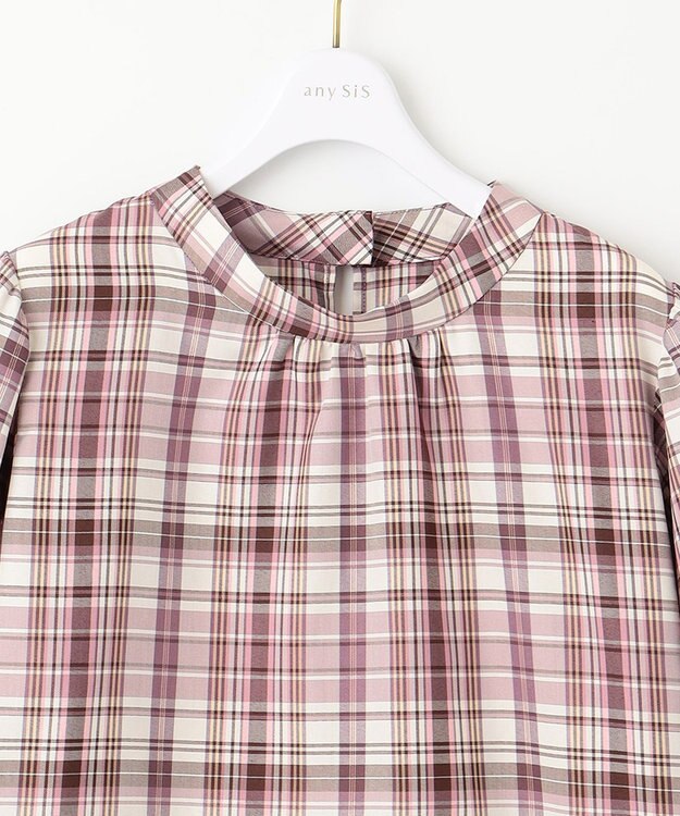 ANY SIS S 【洗える】ソフトチェック ブラウス ピンク系