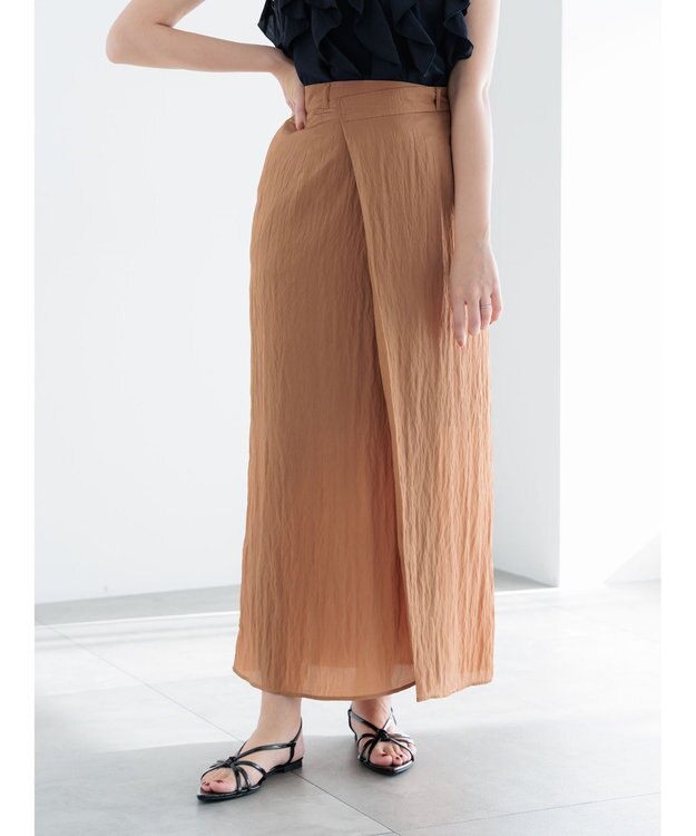 Te chichi フロントタックサテンスカート キャメル