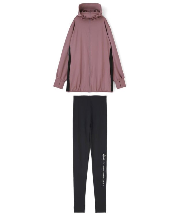 San-ai Resort（三愛水着楽園） 【UPF50＋】　WEB限定　つば付きラッシュ・レギンスセット　M・L　　【San-ai Resort（サンアイリゾート）】 ピンク×ブラック