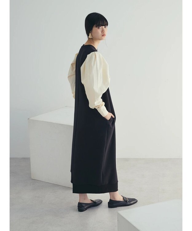 Green Parks armonia. リブ使いコクーンポンチワンピース Black