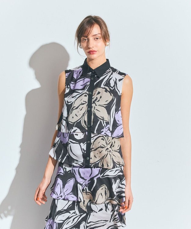 GRACE CONTINENTAL プリントレイヤードノースリーブ ブラック