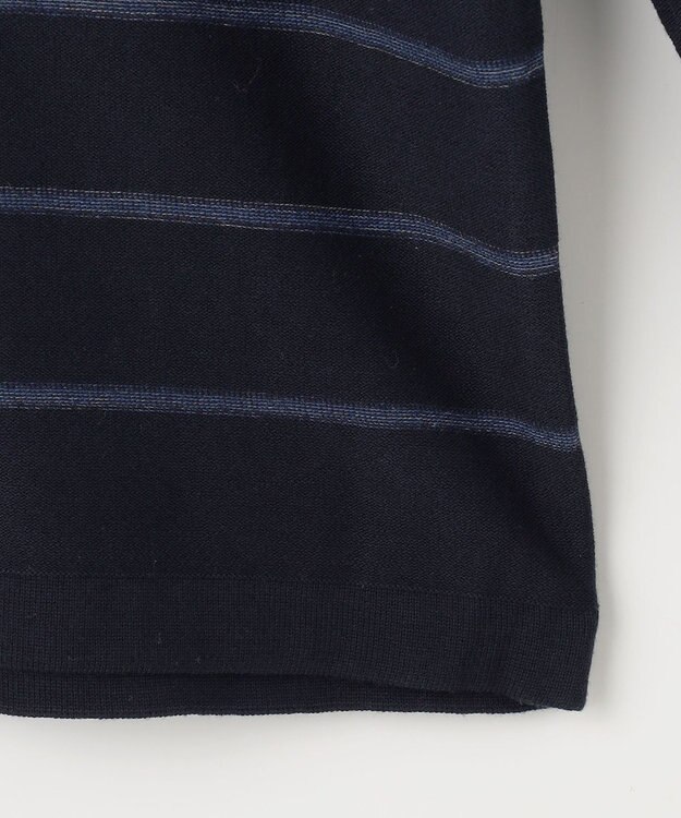 JOSEPH ABBOUD 【洗える】コットンカスリボーダー クルーネック ニット ネイビー系2