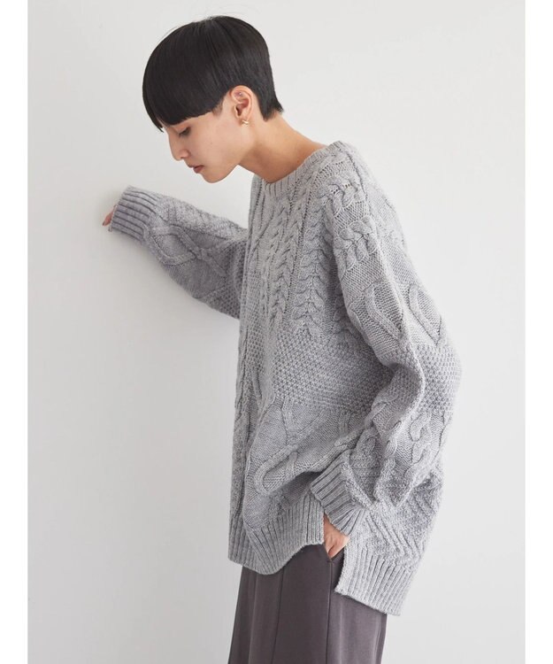 AMERICAN HOLIC パッチワークケーブルニットプルオーバー Light Gray Mixture