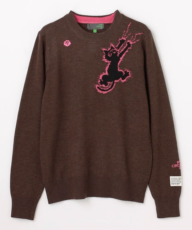 PW CIRCULUS 【WOMEN】Spark cat クルーネックニット ゴルフウェア レディース ダークブラウン系