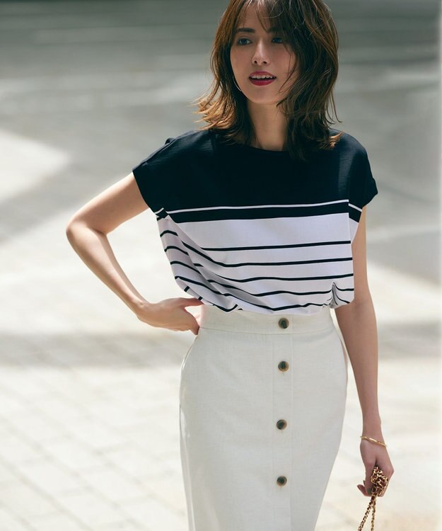 23区 【セットアップ対応】オックスストレッチ スカート ライトグレー系