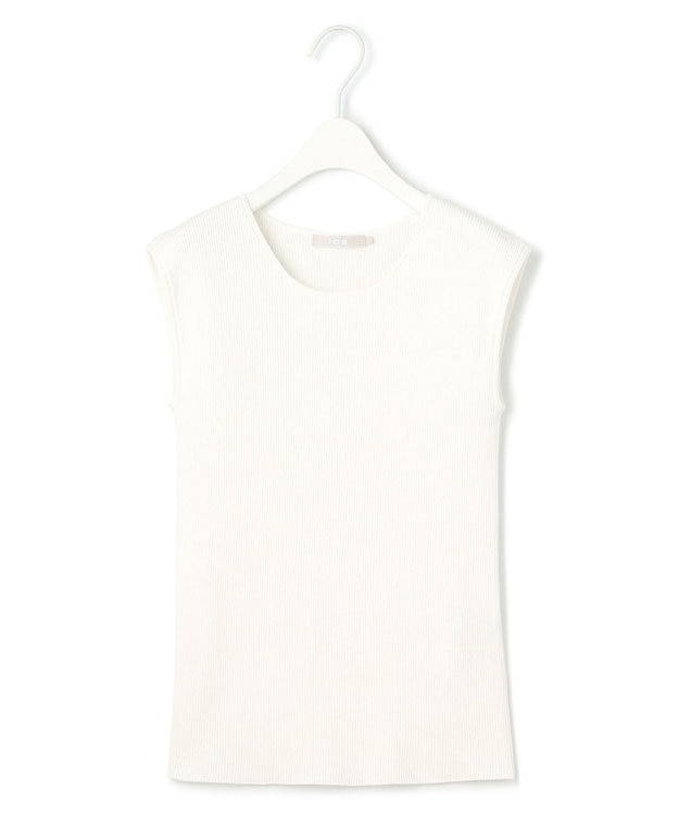 ICB 【UVカット・洗える】 オーガニックコットンリブ ノースリーブニット オフホワイト系