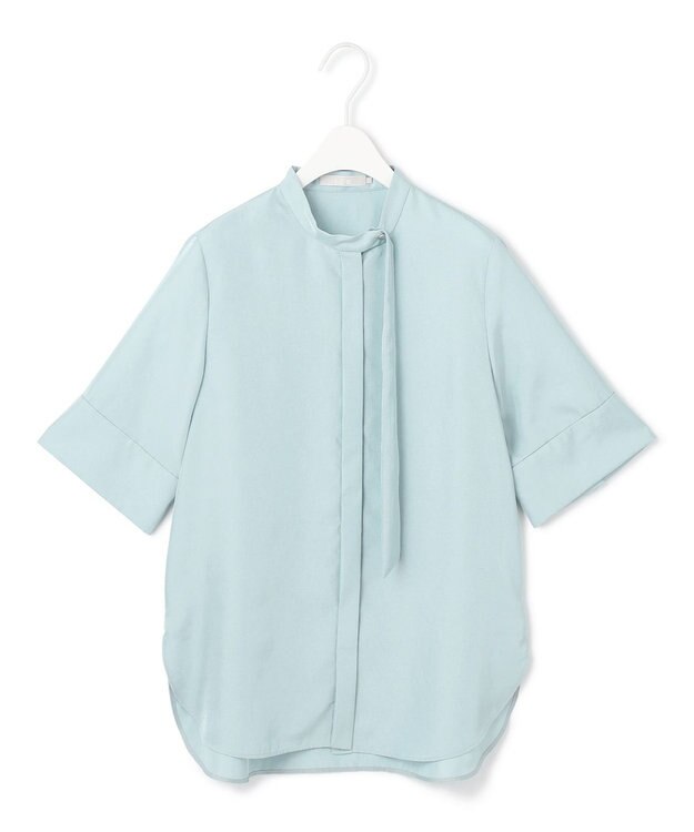 ICB 【接触冷感・速乾・洗える】シルキーツイル デザインブラウス スカイブルー系