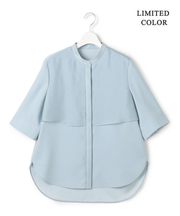 ICB L 【先行予約・WEB限定カラーあり】 FluidBackSatin バンドカラーシャツ サックスグレー［WEB限定］