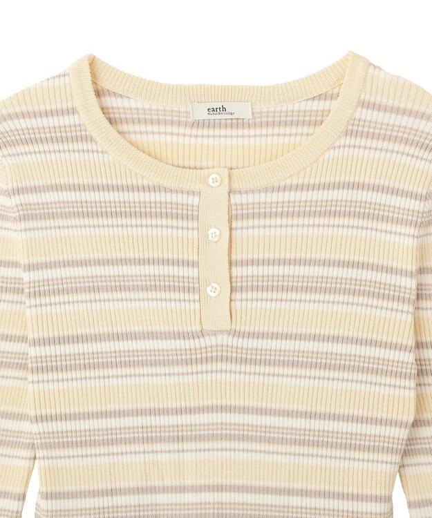 earth music&ecology ペプラムニットプルオーバー Border Yellow