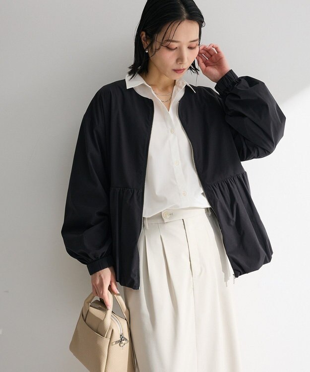 Green Parks ノーカラーペプラムブルゾン Black