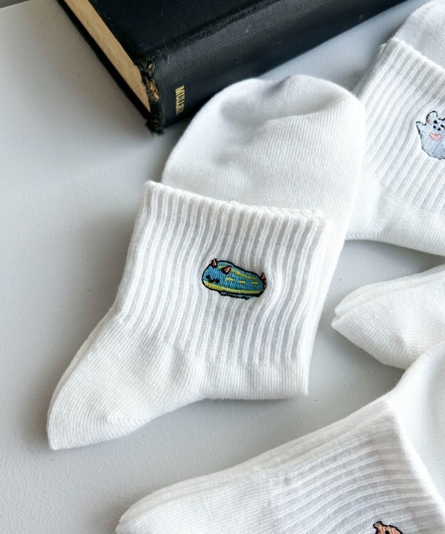 WEGO アニマル刺繍アンクル底パイルソックス 柄4