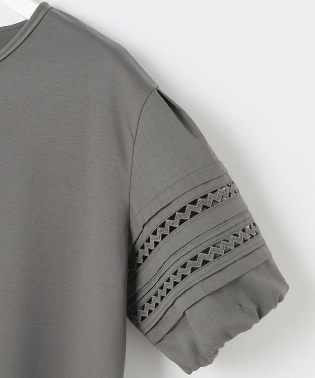 23区 【洗える】アイレットジャージー パフスリーブ カットソー カーキ系