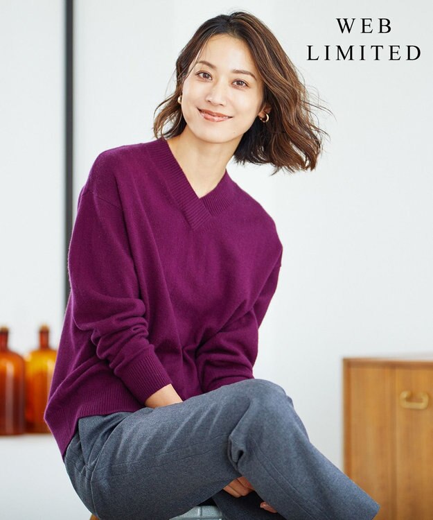 J.PRESS LADIES L 【洗える・WEB限定カラーあり】CASHMERE BLEND Vネック ニット パープル系