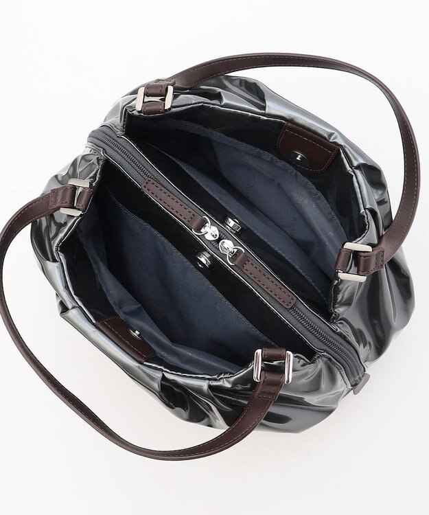 LA BAGAGERIE ソフトエナメル2WAYハンドバッグ Mサイズ ガンメタリック