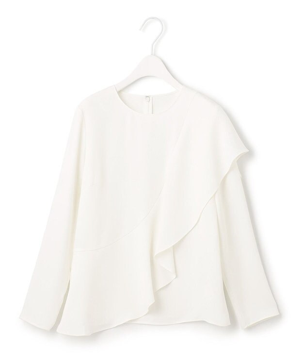 ICB 【WEB限定カラーあり・洗える】エステルダブルクロス 長袖ラッフルブラウス オフホワイト系