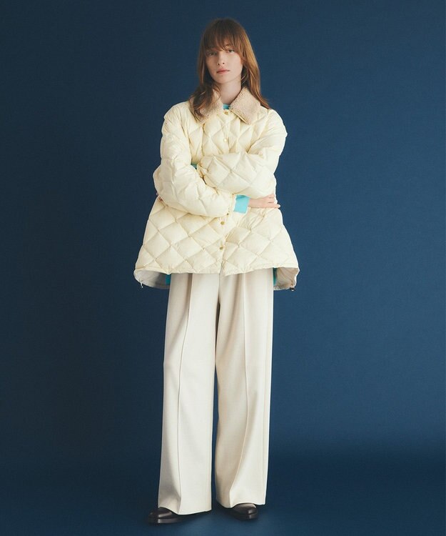 UNFILO L 【自宅で洗濯OK / ファー襟取り外し可能】TAIONコラボ ボア襟 リバーシブルダウン アイボリー