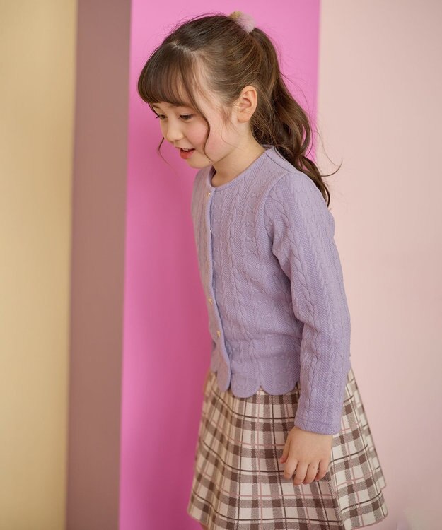 ANY KIDS ふくれ ジャガード カーディガン ラベンダー