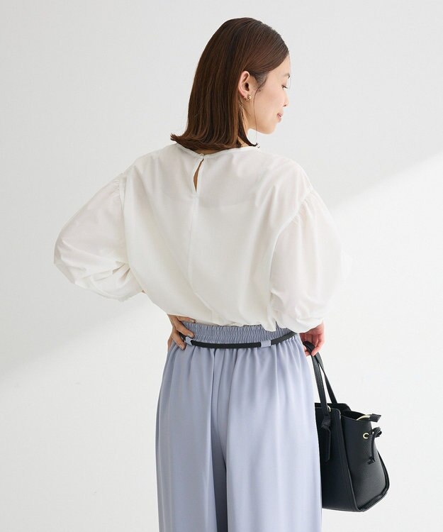 Green Parks イージーケア袖タックブラウス White