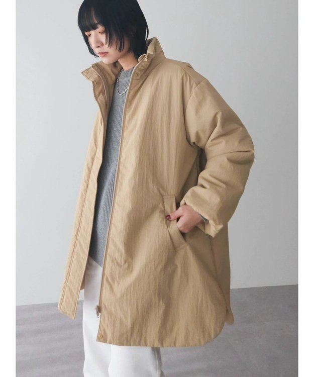 Green Parks 中わたスタンドカラーミドル丈ブルゾン Beige