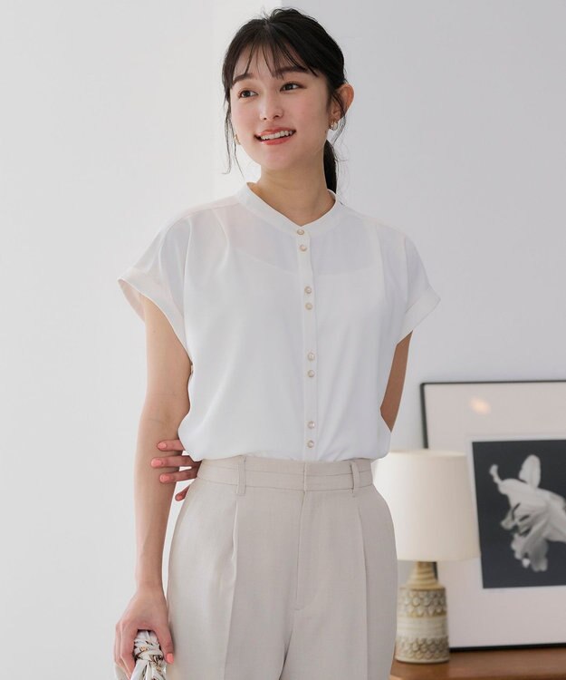 ANY SIS L 【洗える】ダブルボタンフレンチスリーブ ブラウス オフ