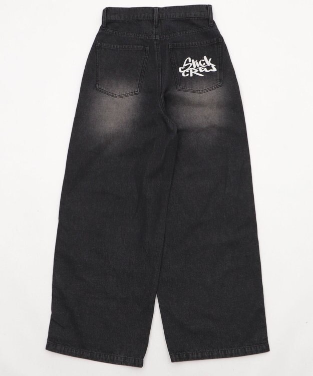WEGO 【SMサイズ展開】ロゴデニムバギーパンツ デニムブラック