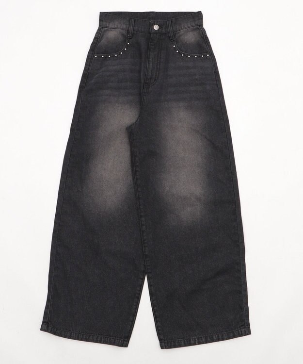 WEGO 【SMサイズ展開】ロゴデニムバギーパンツ デニムブラック