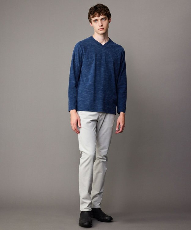 JOSEPH ABBOUD 【オーガニックコットン/JAPANファブリック】スラブインレイ Vネック 長袖 Ｔシャツ ブルー系