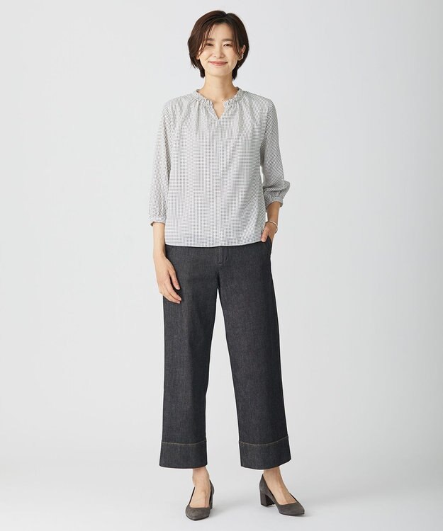 J.PRESS LADIES L 【洗える】 10oz Stretch Denim セミワイド パンツ ブラック系