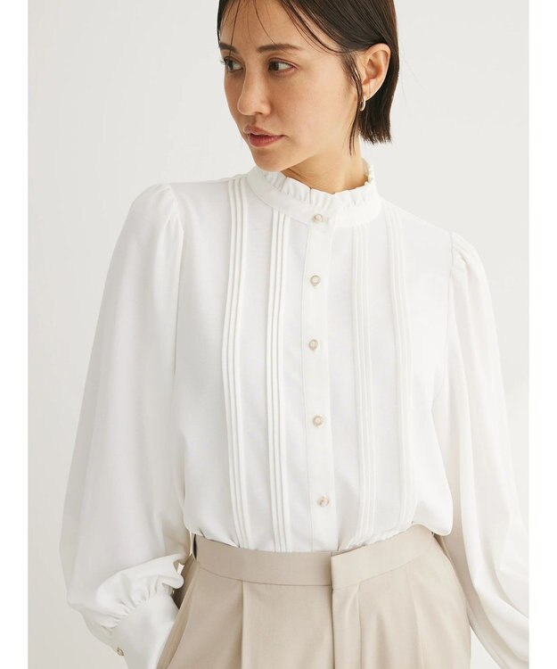 Green Parks ・ＥＬＥＮＣＡＲＥ　ＤＵＥ　ピンタックスタンドブラウス Off White